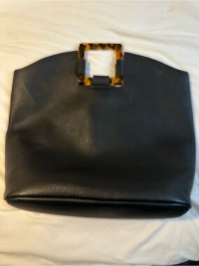 Black Tote Bag with Tortoiseshell Handle